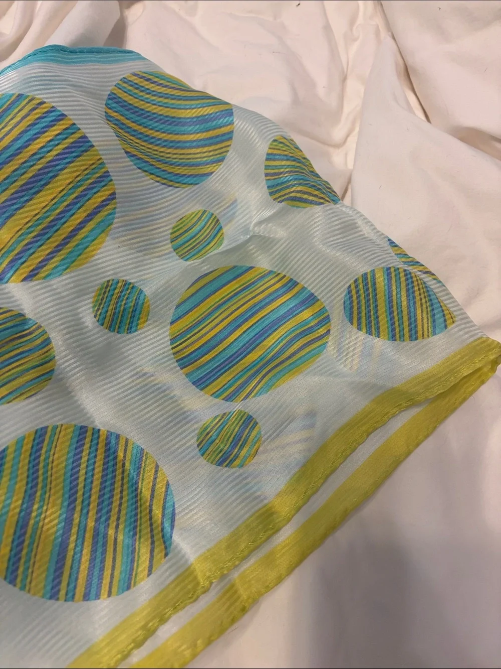 Lightweight Sheer Scarf with Blue and Yellow Striped Dots